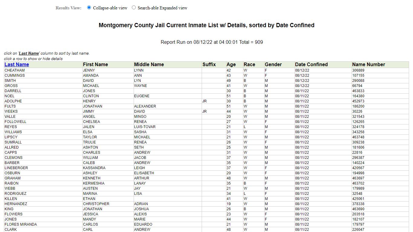 Jail Roster - Montgomery County, Texas